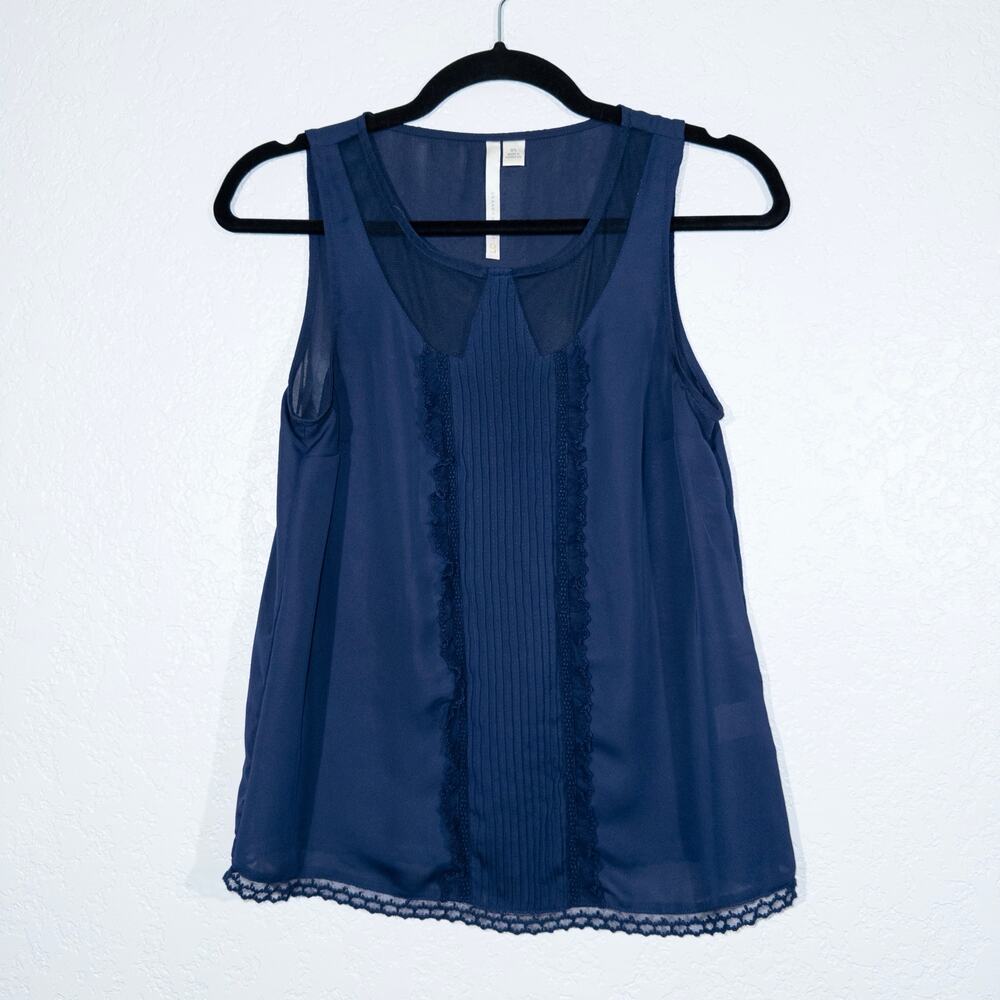 LC Lauren Conrad‎ Navy Blue Sheer Pintuck Front Tank Top Size XS